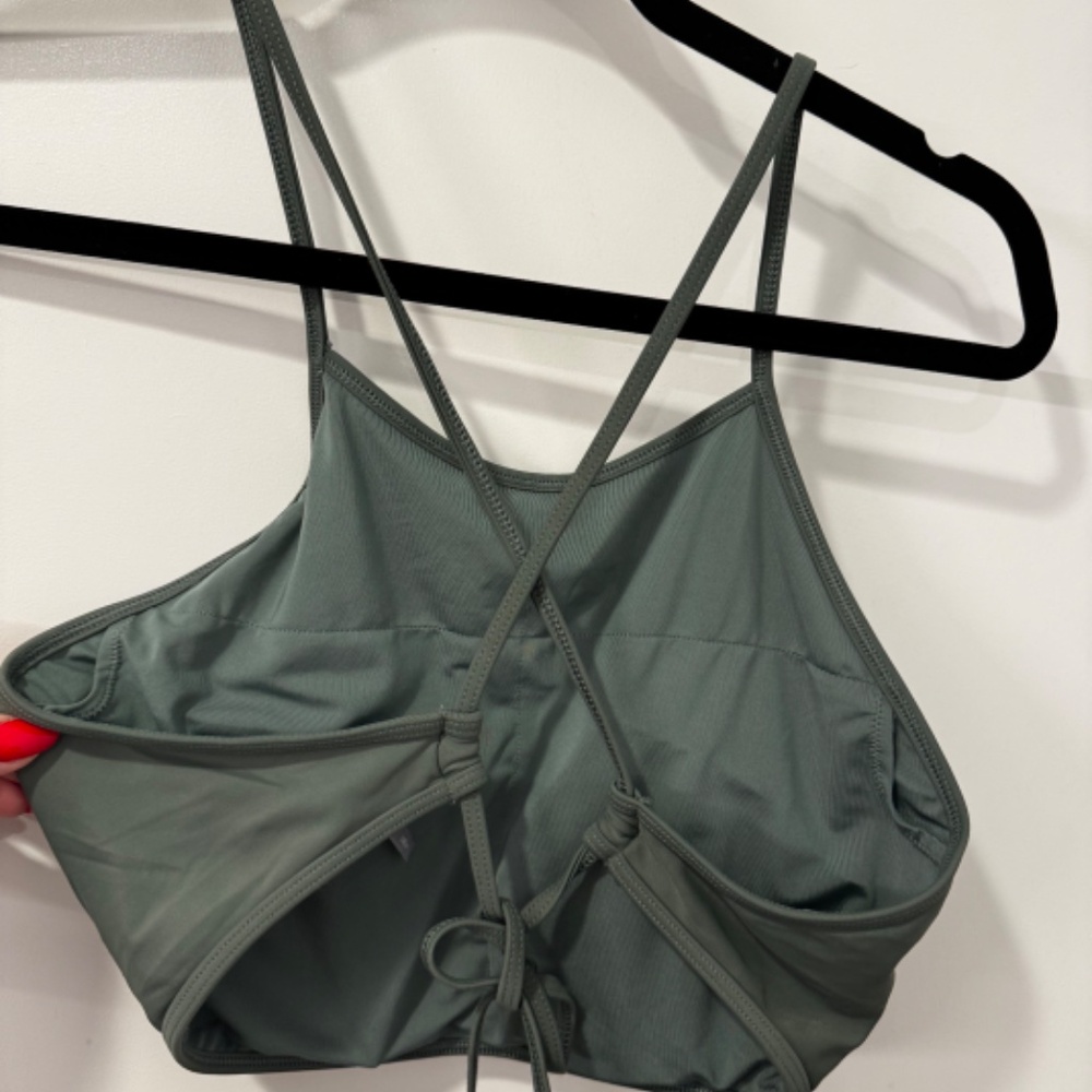 Aerie High Neck Crop Bikini Top – Olive Green, Crisscross Open Back, Women’s XL - Picture 9 of 10